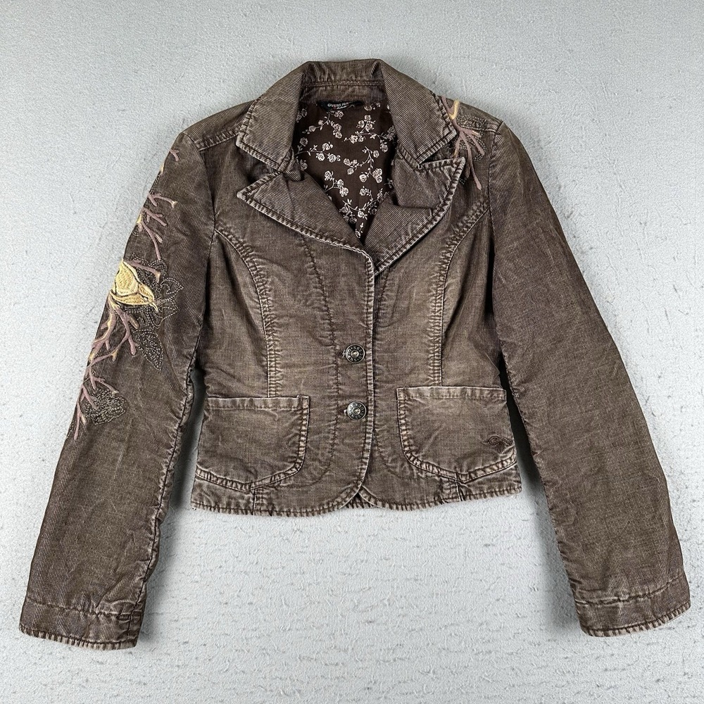 Guess Brown Embroidered Women's Blazer Jacket